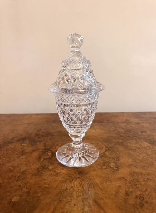 FINE QUALITY PAIR OF ANTIQUE EDWARDIAN CUT GLASS LIDDED JARS - ADDITIONAL PHOTO 3