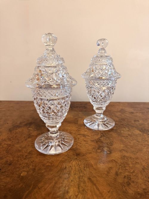 FINE QUALITY PAIR OF ANTIQUE EDWARDIAN CUT GLASS LIDDED JARS - ADDITIONAL PHOTO 4