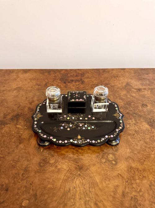 BEAUTIFUL QUALITY ANTIQUE VICTORIAN PAPIERMACHE INLAID DESK SET - ADDITIONAL PHOTO 4