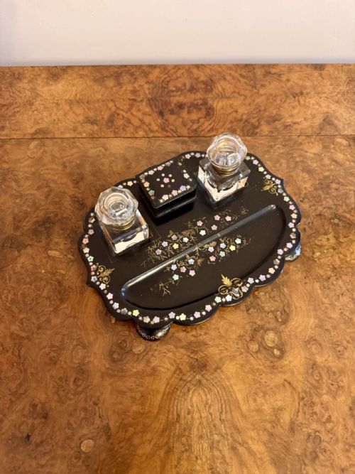 BEAUTIFUL QUALITY ANTIQUE VICTORIAN PAPIERMACHE INLAID DESK SET - ADDITIONAL PHOTO 2