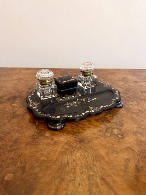 BEAUTIFUL QUALITY ANTIQUE VICTORIAN PAPIERMACHE INLAID DESK SET - ADDITIONAL PHOTO 3