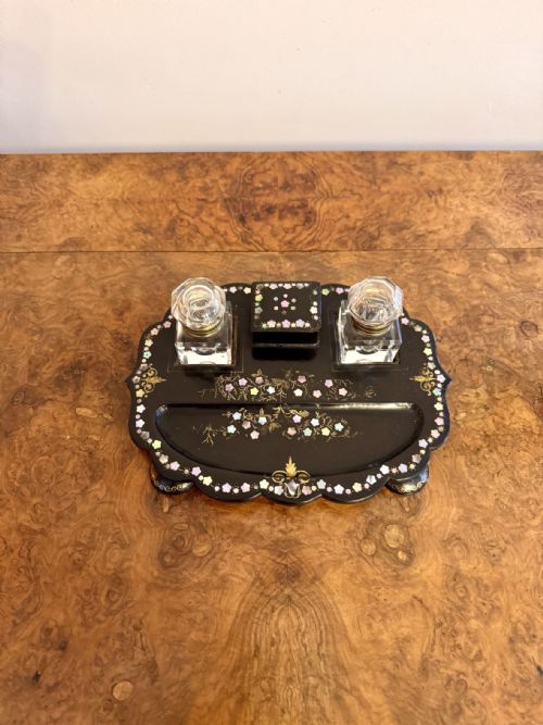 BEAUTIFUL QUALITY ANTIQUE VICTORIAN PAPIERMACHE INLAID DESK SET - ADDITIONAL PHOTO 5