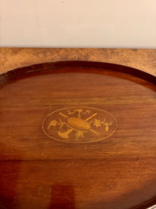 QUALITY ANTIQUE EDWARDIAN MAHOGANY INLAID OVAL TEA TRAY - ADDITIONAL PHOTO 1