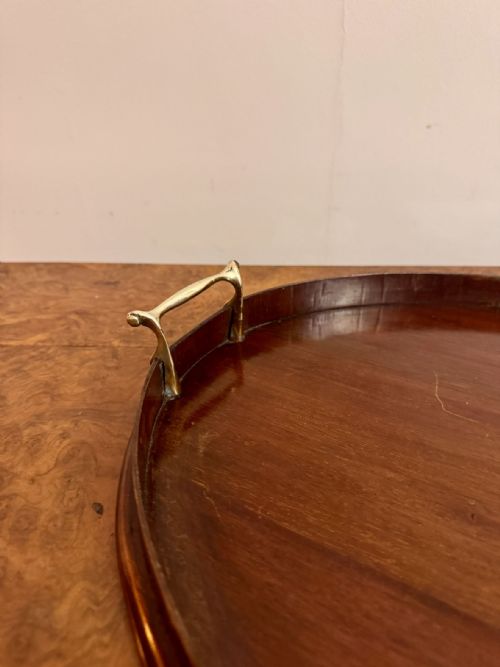 QUALITY ANTIQUE EDWARDIAN MAHOGANY INLAID OVAL TEA TRAY - ADDITIONAL PHOTO 4