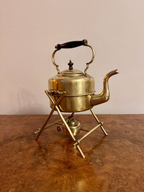 ANTIQUE EDWARDIAN QUALITY BRASS SPIRIT KETTLE AND STAND - ADDITIONAL PHOTO 1