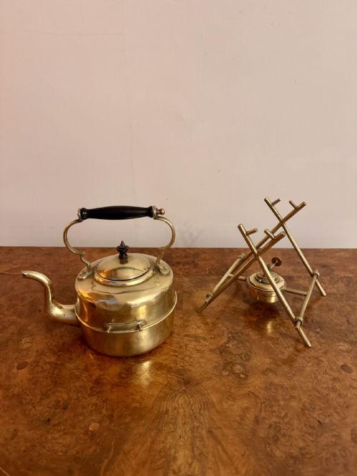 ANTIQUE EDWARDIAN QUALITY BRASS SPIRIT KETTLE AND STAND - ADDITIONAL PHOTO 3