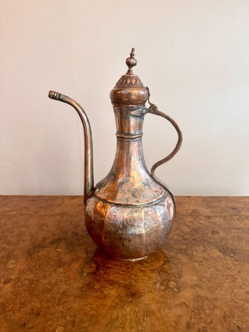QUALITY 19TH CENTURY ANTIQUE MIDDLE EASTERN COPPER COFFEE POT - ADDITIONAL PHOTO 2