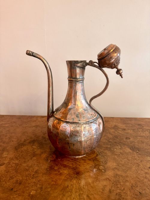 QUALITY 19TH CENTURY ANTIQUE MIDDLE EASTERN COPPER COFFEE POT - ADDITIONAL PHOTO 3