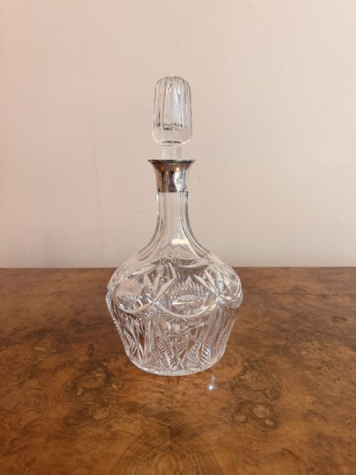 quality antique silver collar decanter - CATEGORY: ANTIQUE GLASS - DATED 1920