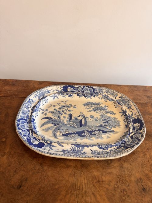 ANTIQUE VICTORIAN BLUE AND WHITE MEAT PLATTER - ADDITIONAL PHOTO 1