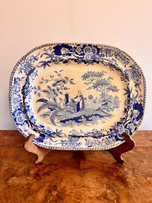 ANTIQUE VICTORIAN BLUE AND WHITE MEAT PLATTER - ADDITIONAL PHOTO 2