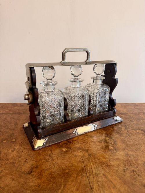 WONDERFUL ANTIQUE OAK THREE BOTTLE TANTALUS - ADDITIONAL PHOTO 3
