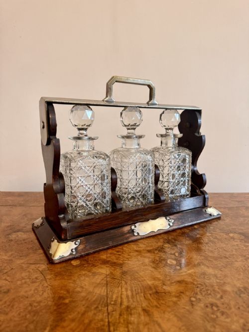 WONDERFUL ANTIQUE OAK THREE BOTTLE TANTALUS - ADDITIONAL PHOTO 4