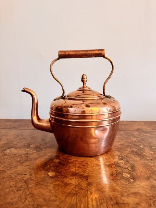 QUALITY ANTIQUE VICTORIAN COPPER KETTLE - ADDITIONAL PHOTO 3