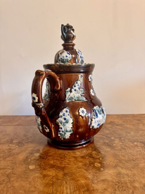 LARGE UNUSUAL ANTIQUE BARGEWARE TEA POT - ADDITIONAL PHOTO 2