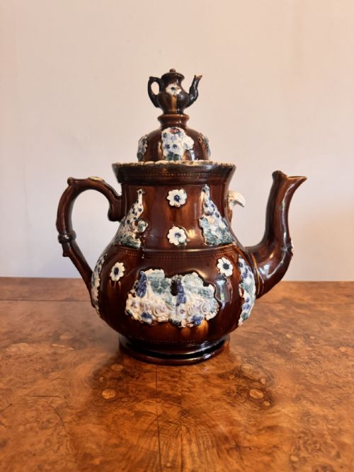 LARGE UNUSUAL ANTIQUE BARGEWARE TEA POT - ADDITIONAL PHOTO 1