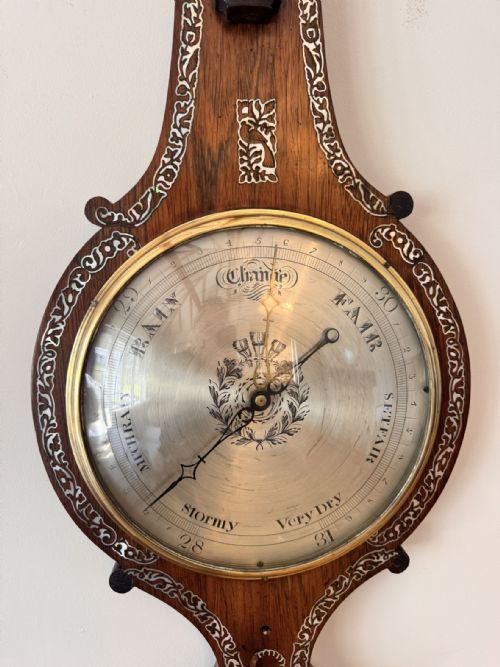 FANTASTIC QUALITY ANTIQUE 19TH CENTURY MAHOGANY MOTHER OF PEARL INLAID BAROMETER - ADDITIONAL PHOTO 3