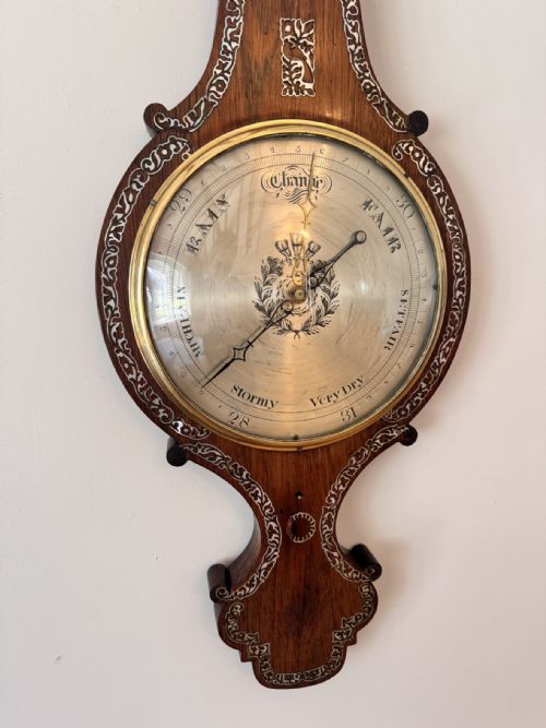 FANTASTIC QUALITY ANTIQUE 19TH CENTURY MAHOGANY MOTHER OF PEARL INLAID BAROMETER - ADDITIONAL PHOTO 1