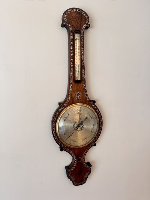 FANTASTIC QUALITY ANTIQUE 19TH CENTURY MAHOGANY MOTHER OF PEARL INLAID BAROMETER - ADDITIONAL PHOTO 2