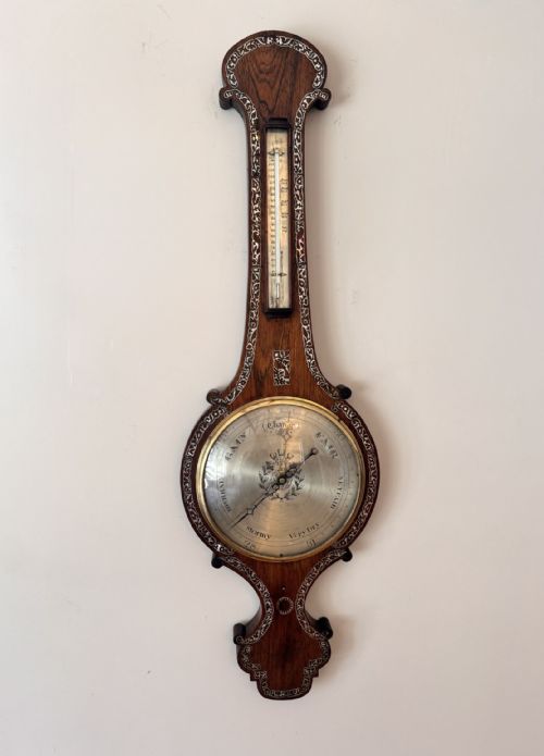 FANTASTIC QUALITY ANTIQUE 19TH CENTURY MAHOGANY MOTHER OF PEARL INLAID BAROMETER