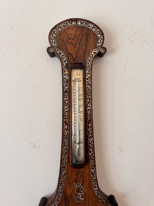 FANTASTIC QUALITY ANTIQUE 19TH CENTURY MAHOGANY MOTHER OF PEARL INLAID BAROMETER - ADDITIONAL PHOTO 4