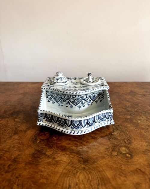 LOVELY QUALITY ANTIQUE DUTCH DELFT INKSTAND - ADDITIONAL PHOTO 2