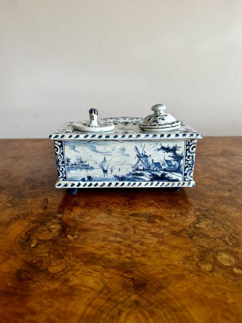 LOVELY QUALITY ANTIQUE DUTCH DELFT INKSTAND - ADDITIONAL PHOTO 1