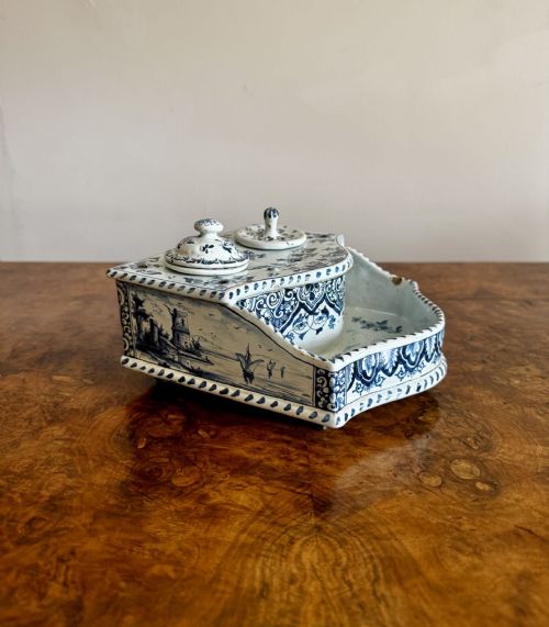 LOVELY QUALITY ANTIQUE DUTCH DELFT INKSTAND - ADDITIONAL PHOTO 4