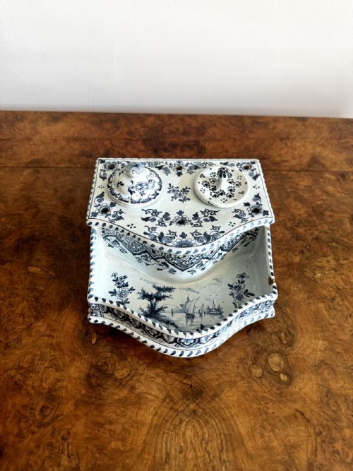 LOVELY QUALITY ANTIQUE DUTCH DELFT INKSTAND - ADDITIONAL PHOTO 5