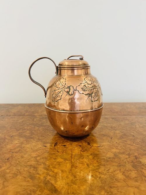 ANTIQUE VICTORIAN QUALITY COPPER ORNATE JERSEY CAN