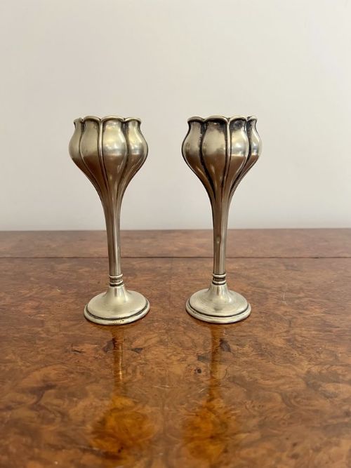 LOVELY PAIR OF ART NOUVEAU SILVER PLATED SPILL VASES