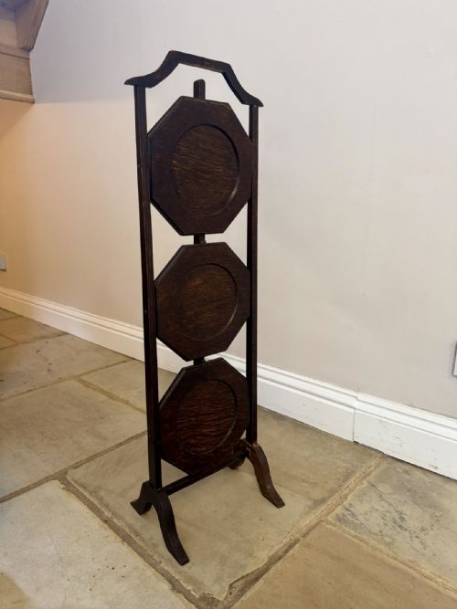 ANTIQUE EDWARDIAN QUALITY OAK FOLDING CAKE STAND - ADDITIONAL PHOTO 1