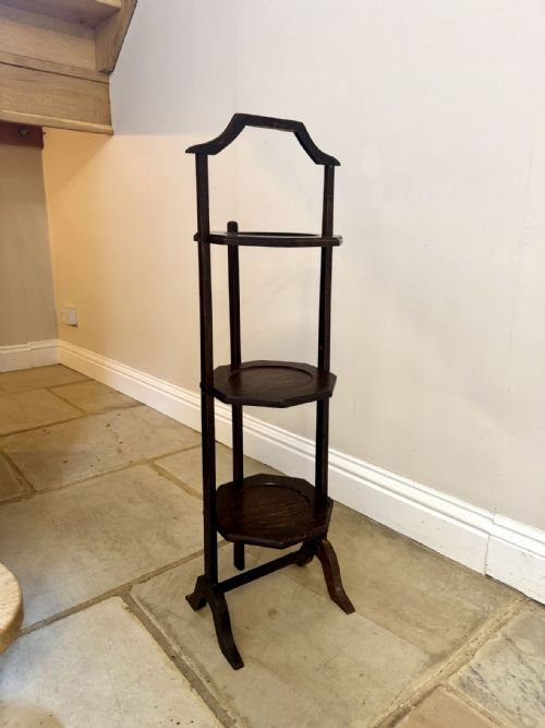 ANTIQUE EDWARDIAN QUALITY OAK FOLDING CAKE STAND