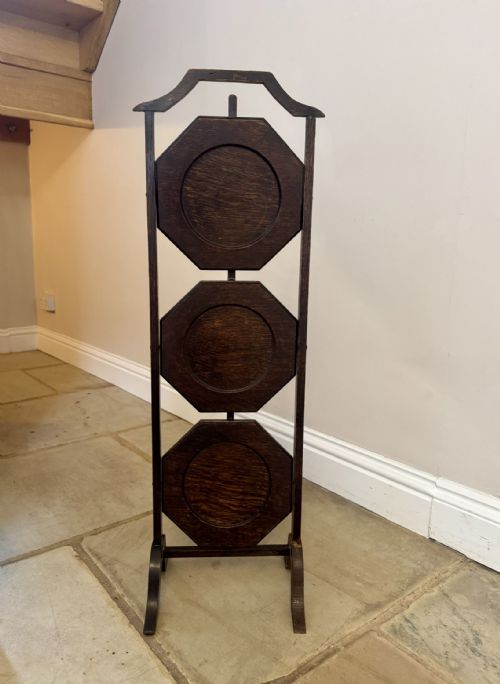 ANTIQUE EDWARDIAN QUALITY OAK FOLDING CAKE STAND - ADDITIONAL PHOTO 2