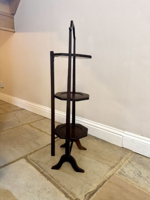ANTIQUE EDWARDIAN QUALITY OAK FOLDING CAKE STAND - ADDITIONAL PHOTO 3