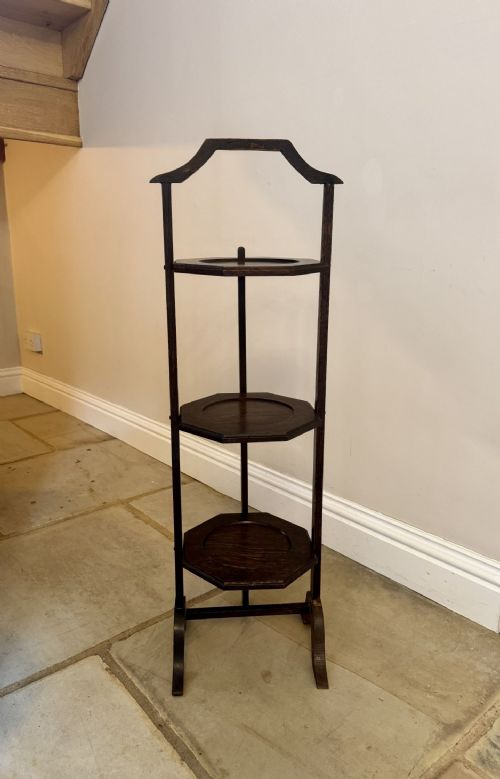 ANTIQUE EDWARDIAN QUALITY OAK FOLDING CAKE STAND - ADDITIONAL PHOTO 4