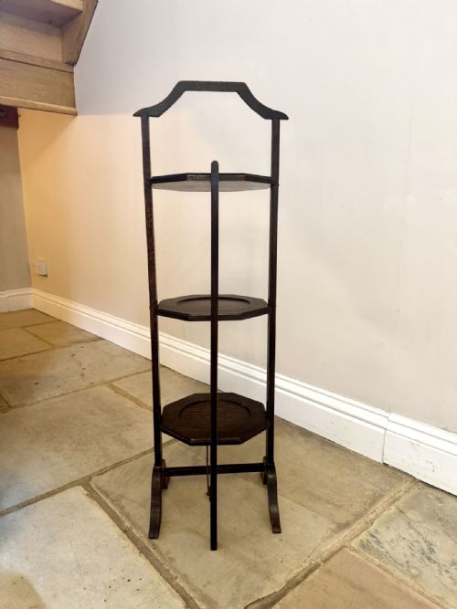 ANTIQUE EDWARDIAN QUALITY OAK FOLDING CAKE STAND - ADDITIONAL PHOTO 5
