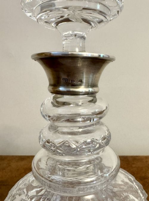 QUALITY ANTIQUE EDWARDIAN SILVER COLLAR CUT GLASS DECANTER - ADDITIONAL PHOTO 1