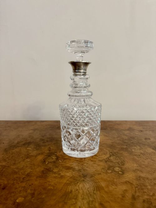 QUALITY ANTIQUE EDWARDIAN SILVER COLLAR CUT GLASS DECANTER - ADDITIONAL PHOTO 2