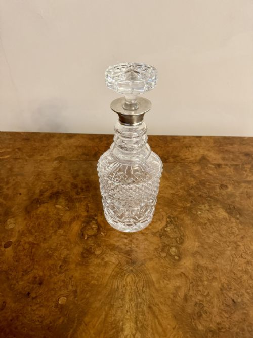 QUALITY ANTIQUE EDWARDIAN SILVER COLLAR CUT GLASS DECANTER - ADDITIONAL PHOTO 4