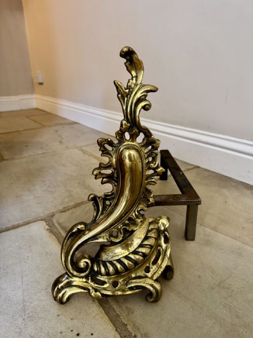 LARGE PAIR OF ANTIQUE FRENCH BRASS ROCOCO FIRE DOGS - ADDITIONAL PHOTO 3
