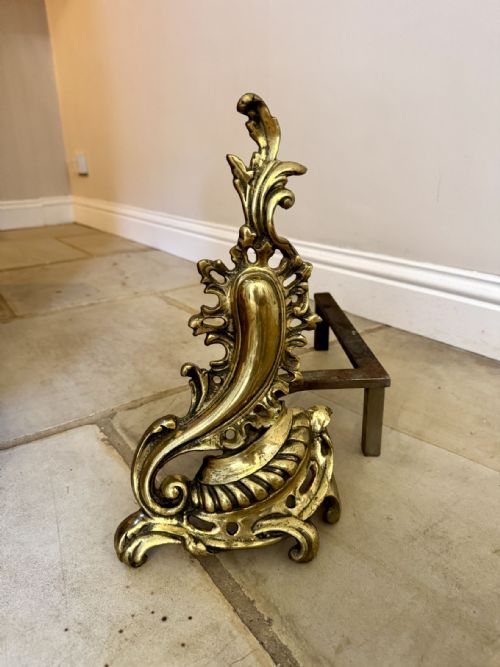 LARGE PAIR OF ANTIQUE FRENCH BRASS ROCOCO FIRE DOGS - ADDITIONAL PHOTO 1