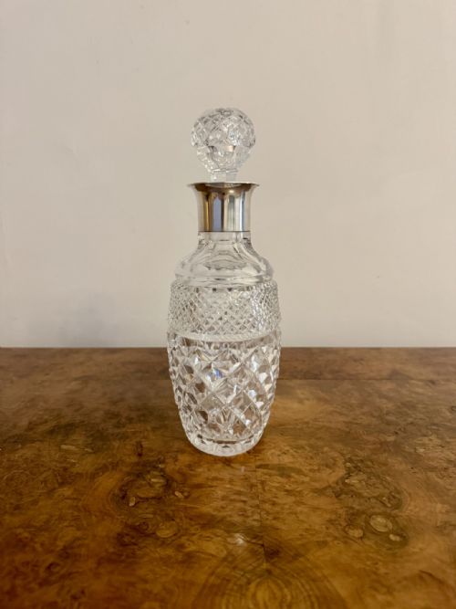 QUALITY ANTIQUE EDWARDIAN SILVER COLLAR SHAPED DECANTER - ADDITIONAL PHOTO 1