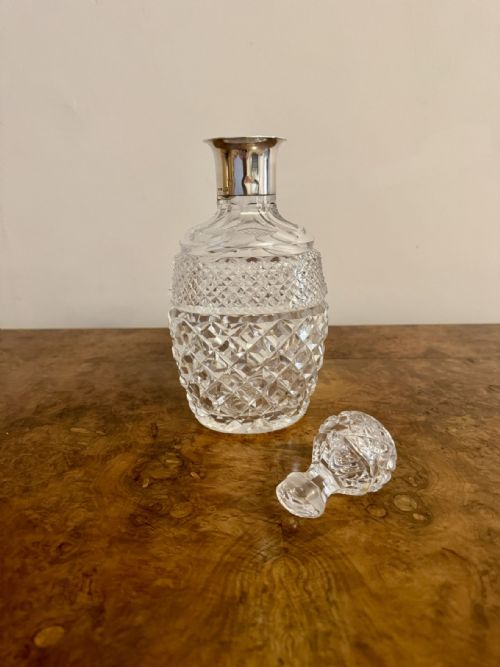 QUALITY ANTIQUE EDWARDIAN SILVER COLLAR SHAPED DECANTER - ADDITIONAL PHOTO 2