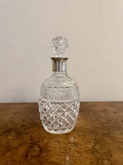 QUALITY ANTIQUE EDWARDIAN SILVER COLLAR SHAPED DECANTER
