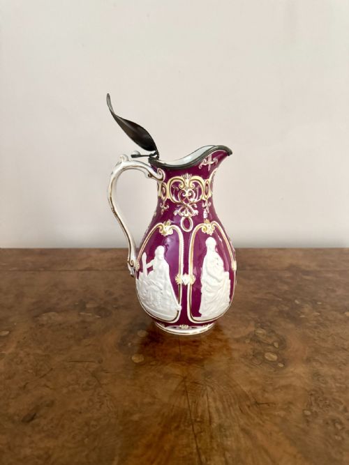 QUALITY ANTIQUE VICTORIAN PEWTER LIDDED WATER JUG - ADDITIONAL PHOTO 3