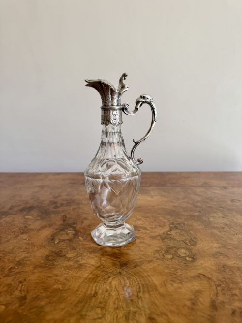 19th Century Continental White Metal Mounted Cut Glass Ewer