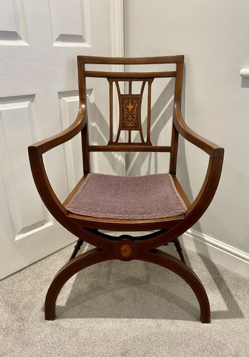 Unusual antique Edwardian quality mahogany inlaid armchair
