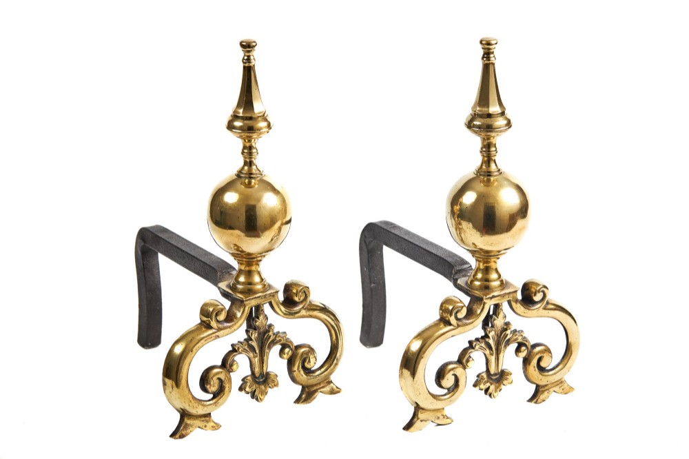 Fine Pair of Regency Brass and Cast Iron Fire Dogs