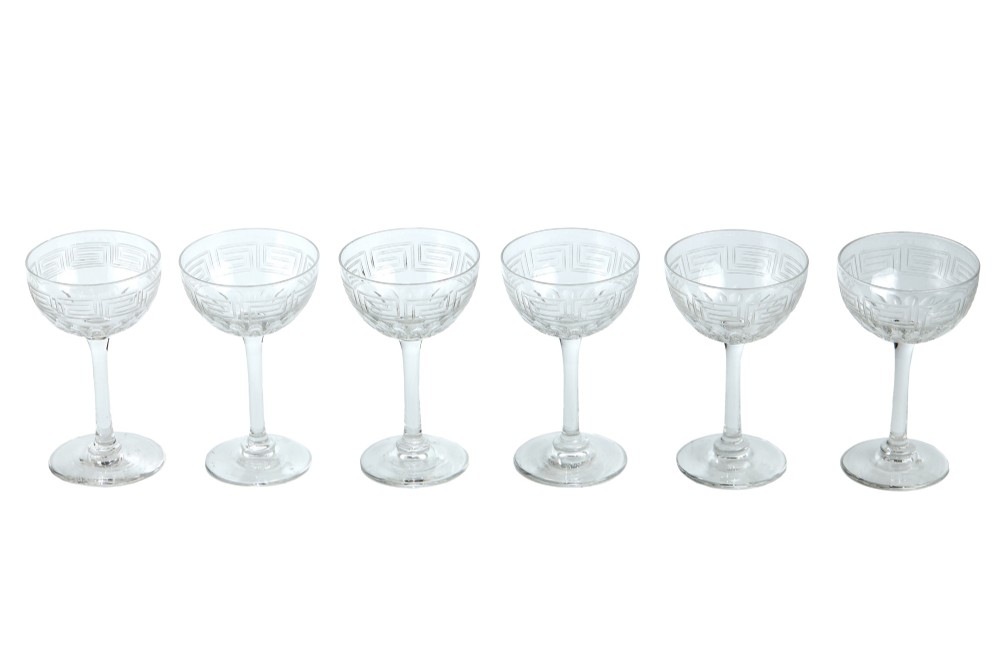 Set Of Six Antique Art Nouveau Crystal Wine Glasses